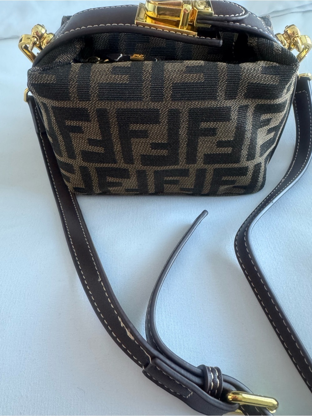 Brown Monogram Crossbody Bag with Gold Hardware